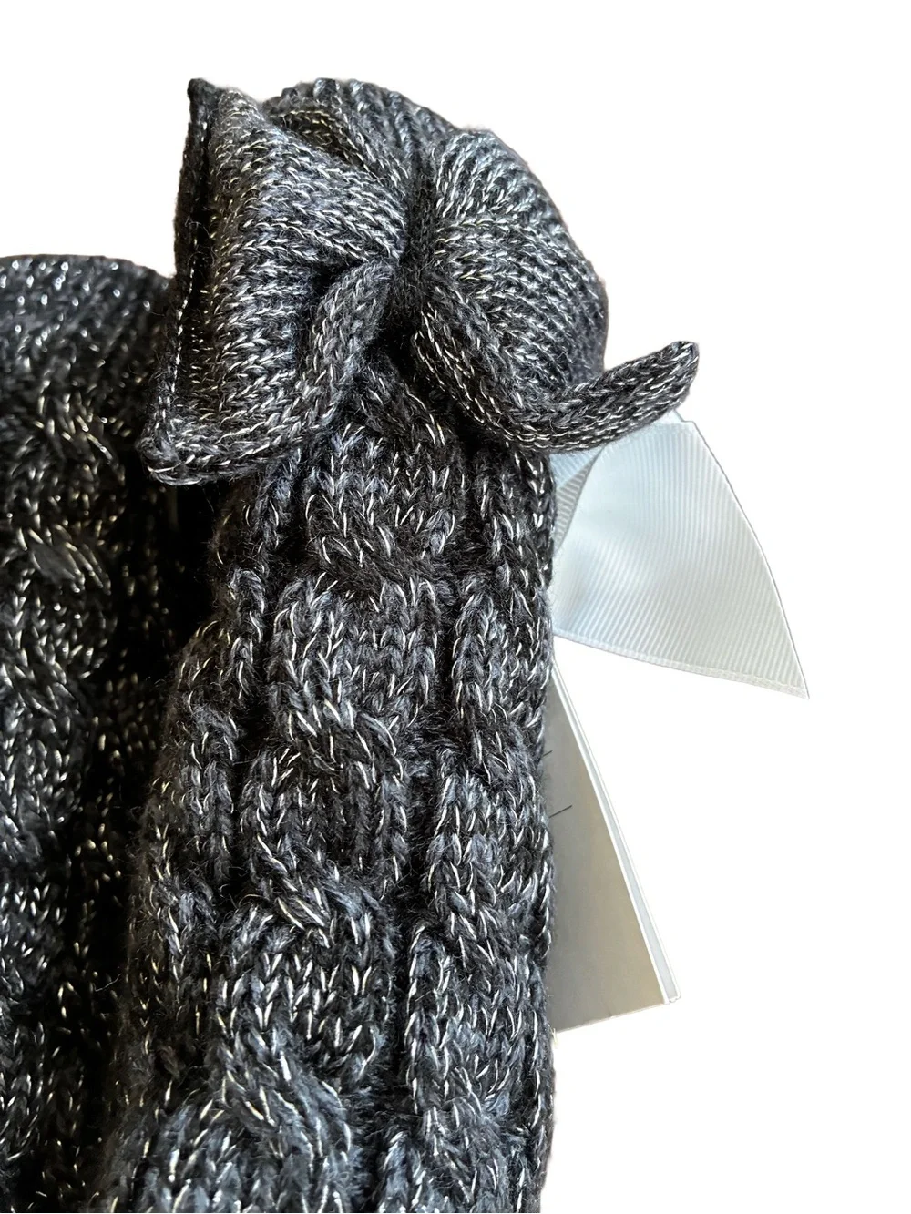 NWT UGG Laila Bow Fleece Lined Cable Knit Socks Black Silver OS